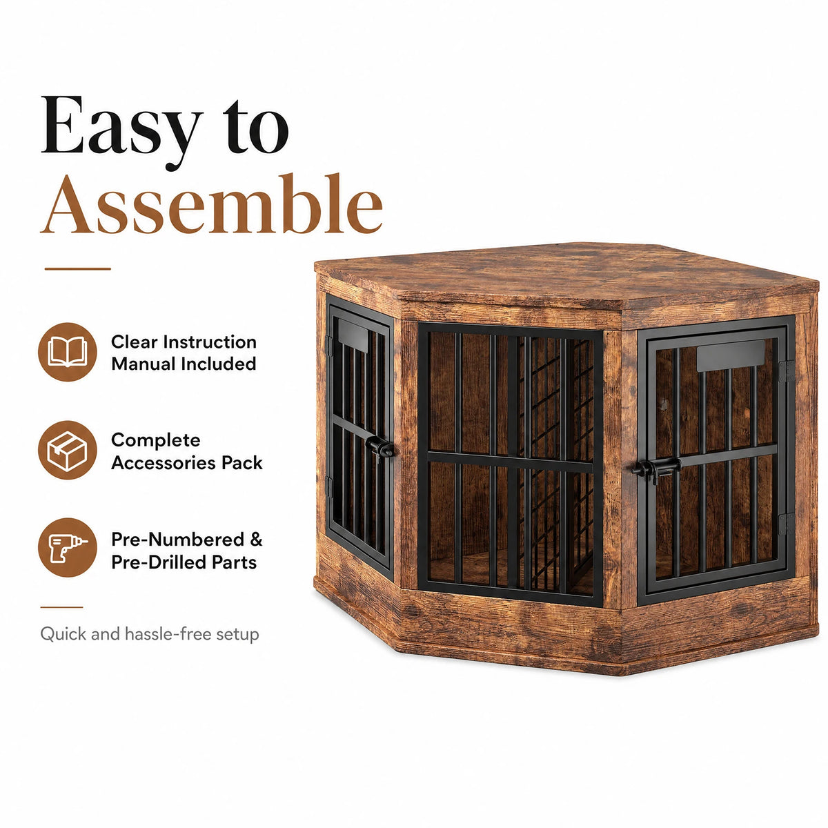 Corner Dog Crate Furniture Modern Indoor Dog Cage Decorative Pet House TV Stand for Medium and Large Sized Dogs Kennel Brown